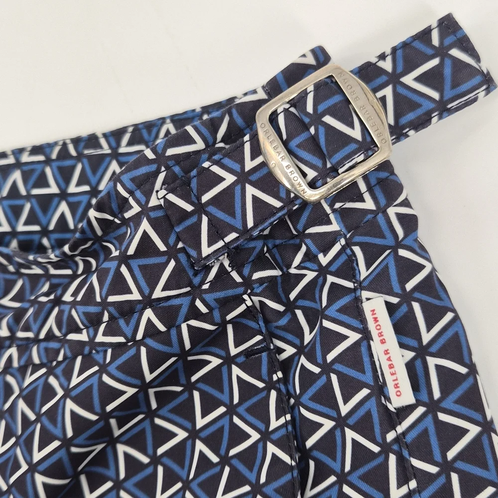 Orlebar Brown Bulldog Garda Swim Shorts Blue/White Geometric Print Tailored Fit - Picture 11 of 13